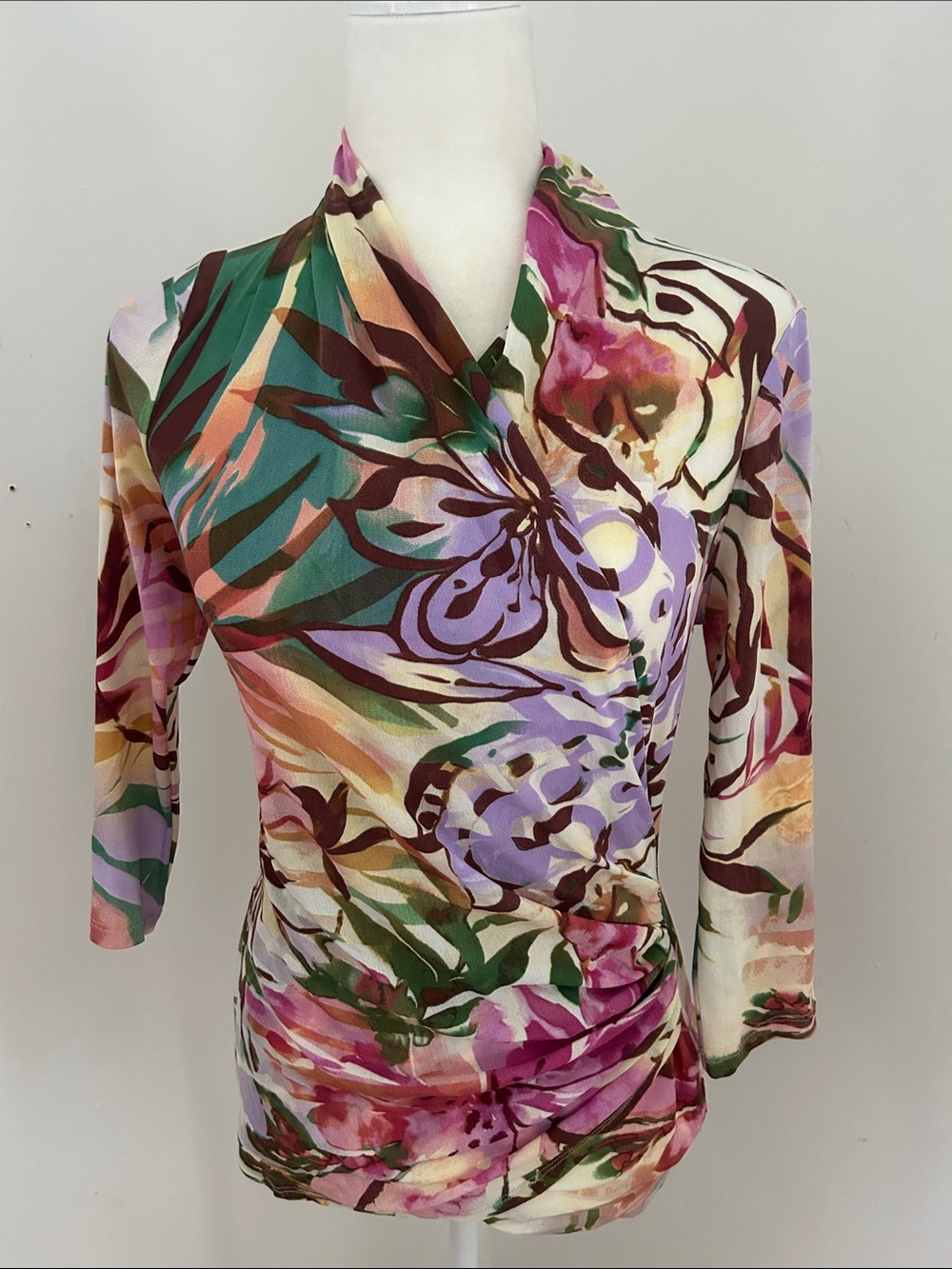 Karen Kane Multicolor Floral Stretch V Neck Top sz M